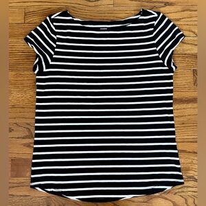 Premise Black and White Striped Boat Neck T-Shirt Tee Women’s Size Medium